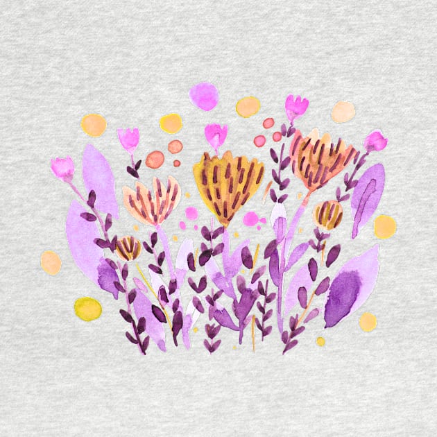 Watercolor whimsical flowers - orange and purple by wackapacka